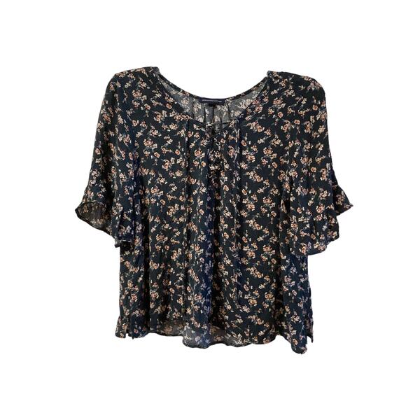American Eagle Foral Bell Sleeve Lace Up Front SzM - Picture 1 of 11